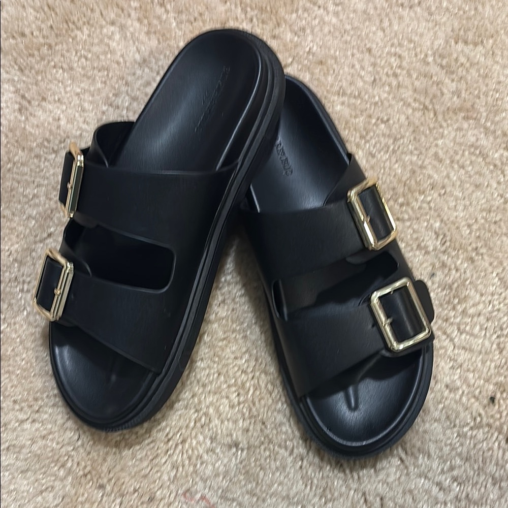 Banana Republic Factory Black Slides with Gold Accents